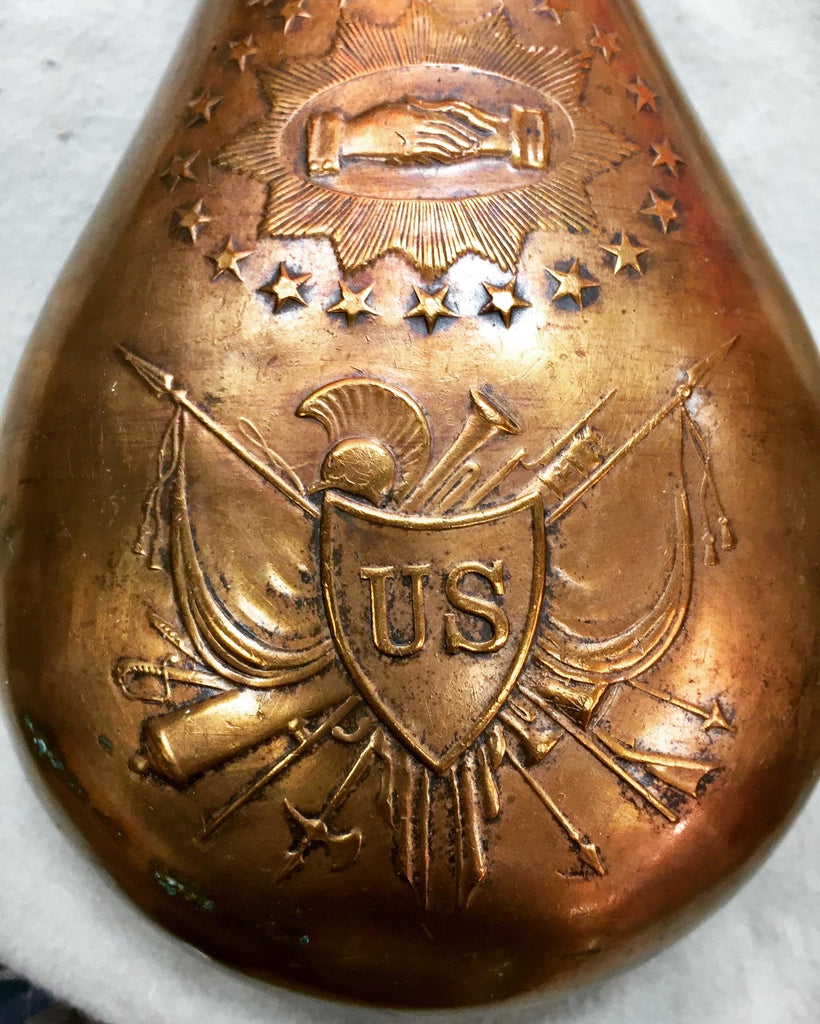 Military, copper and brass powder flask