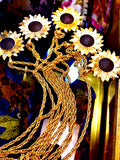 Necklace Costume Jewelry Sunflower with long chain in gold color