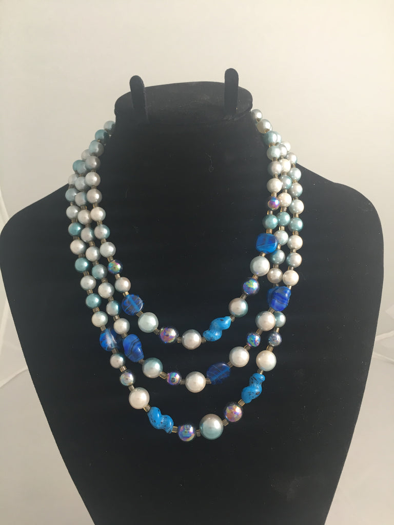 Necklace  Vintage Japanese Blue Bead Necklace